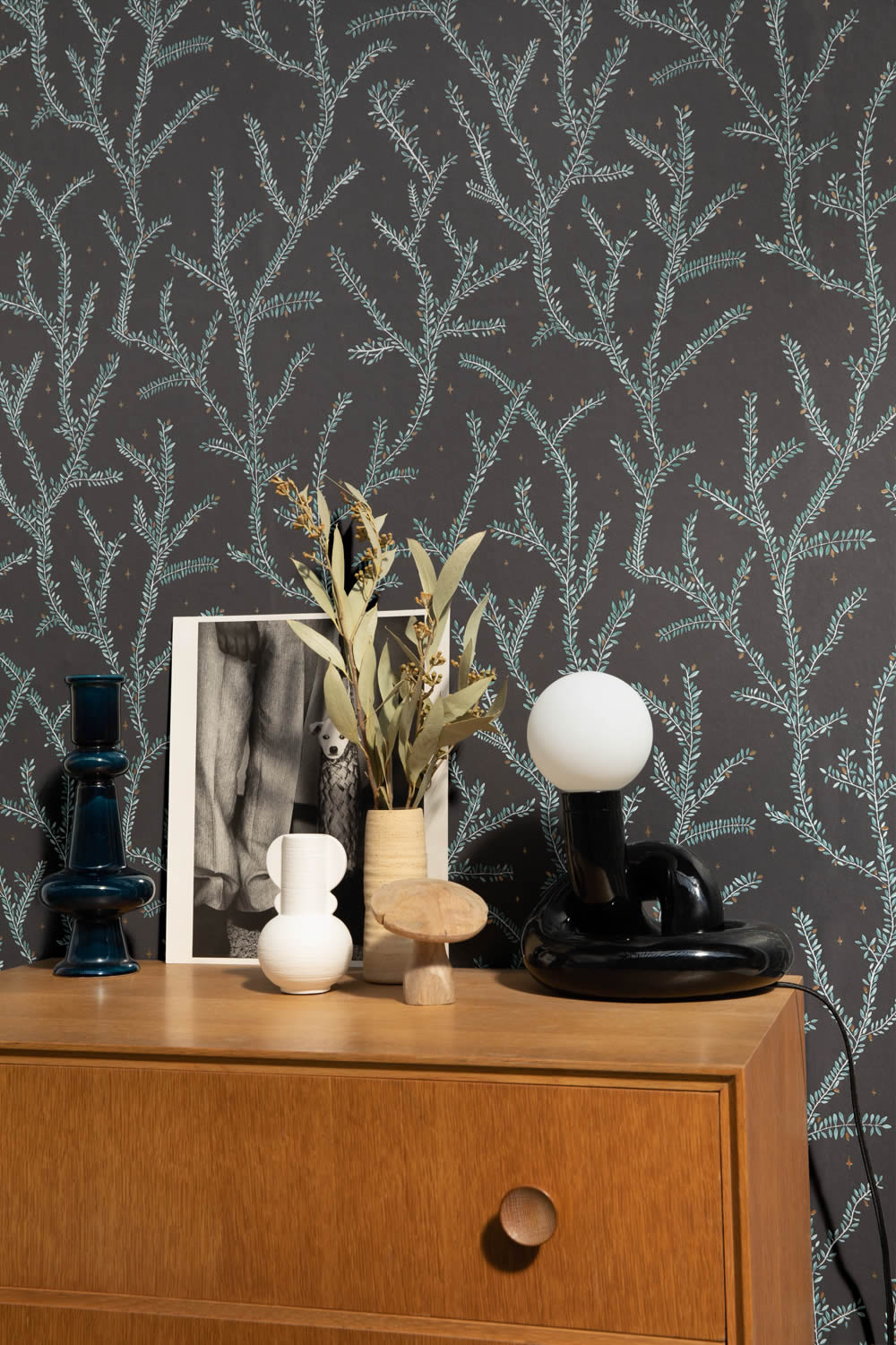 Branches and leaves wallpaper black Caselio - La Foret Texdecor FRT102947983-36-FRT102947983.1M