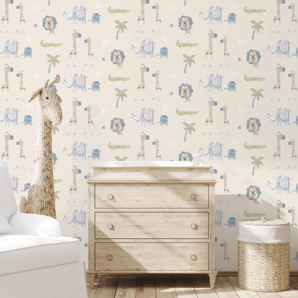 beige non-woven wallpaper animals and palm trees Tiny Tots 2 Essener G78378-28-G78378.1M
