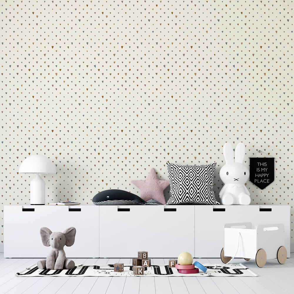 Beige erdfarbene Vliestapete kleine Herzen Great Kids Hohenberger 26814
