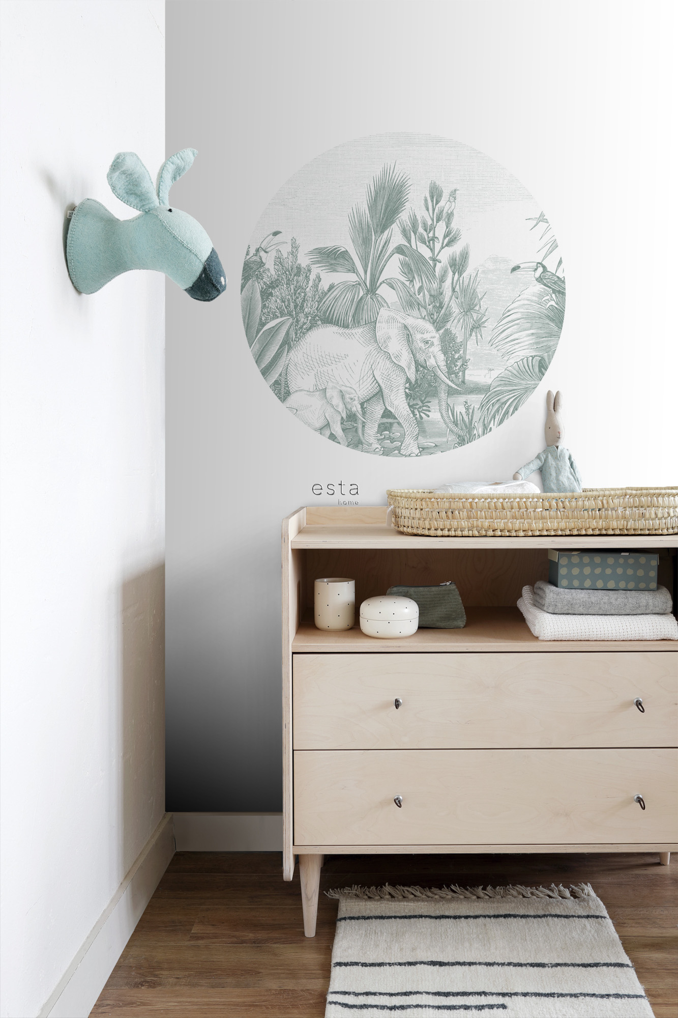 Wandbild Dschungeltiere rund grün 70 cm Vlies 159076