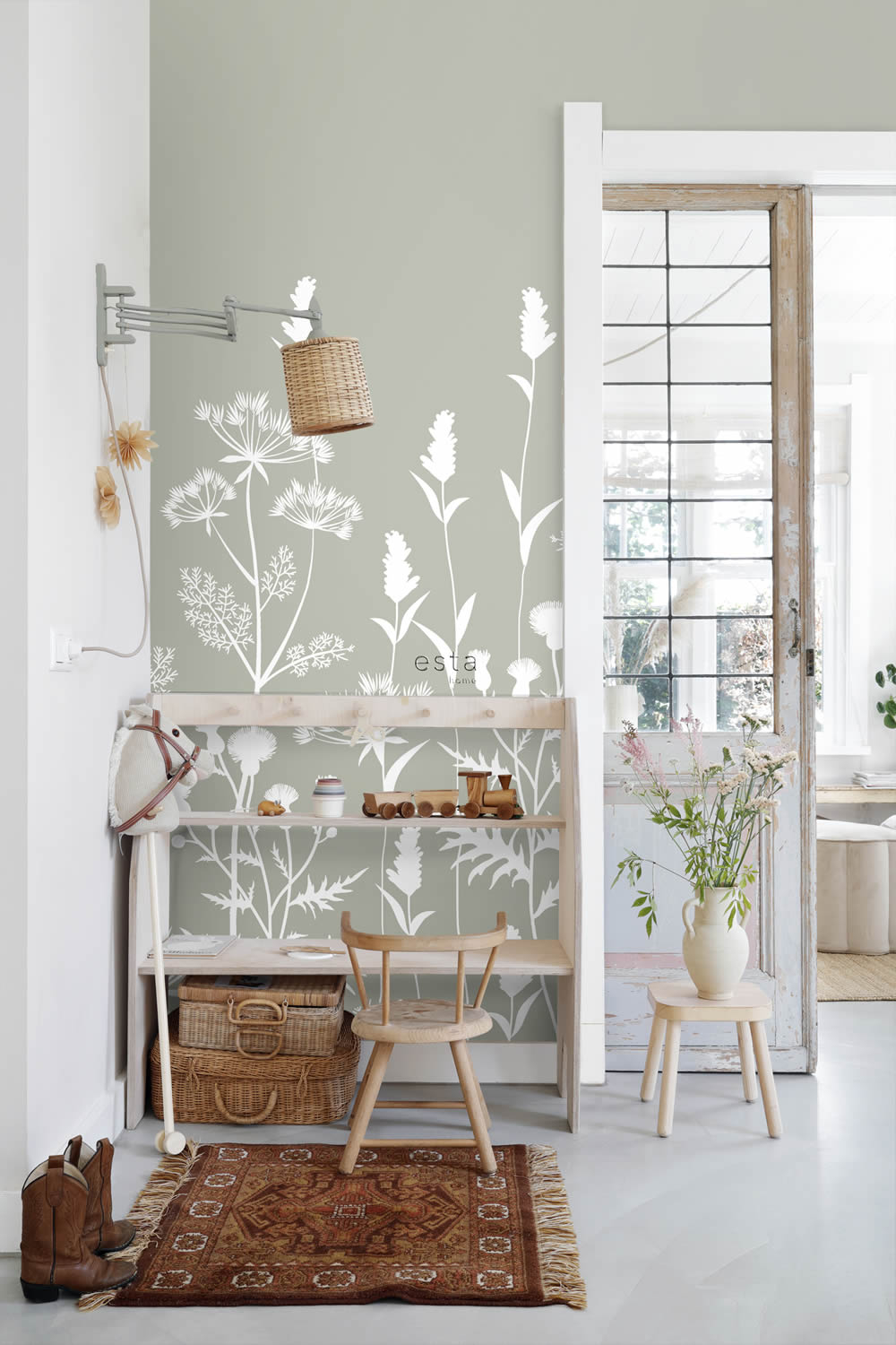 Wandbild skandinavische Feldblumen grün 150 x 279 cm 159214