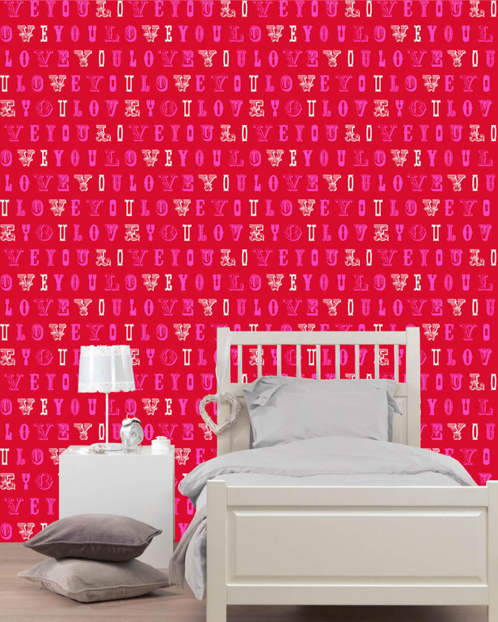 non-woven wallpaper love red pink