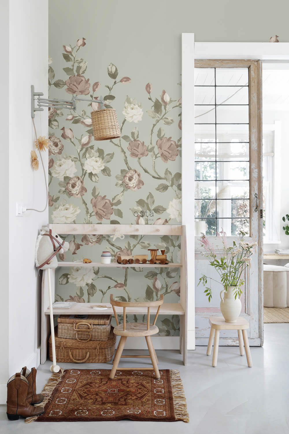 Wandbild romantische Blumen grün 150 x 279 cm 159213