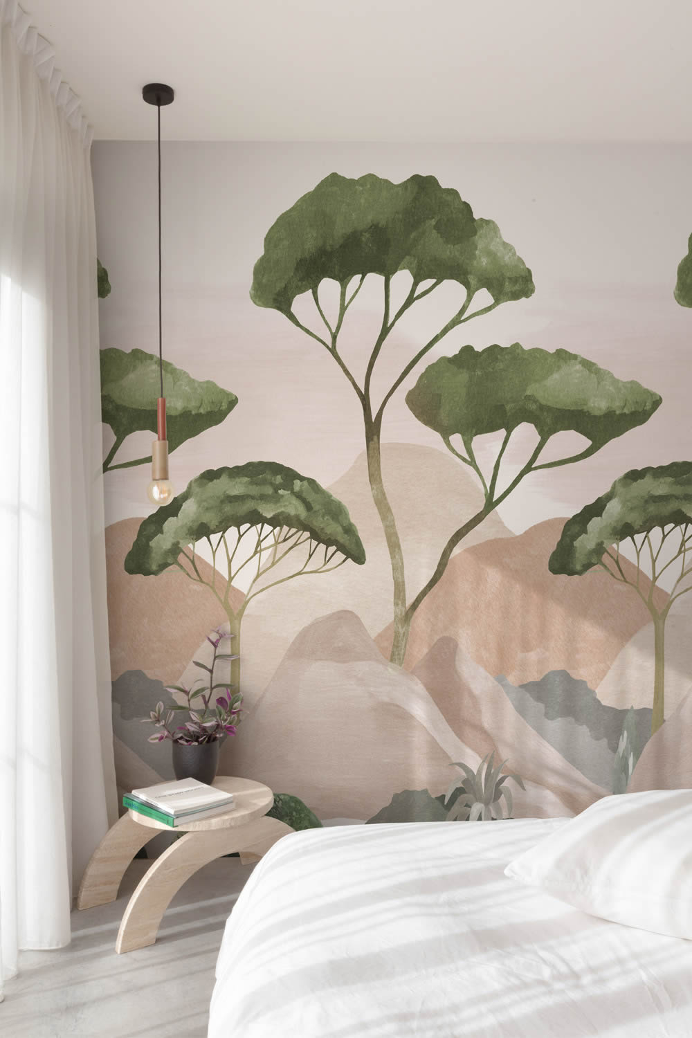 Wandbild 1,59 x 2,80 m Hügellandschaft Waldtapete Berge A77401