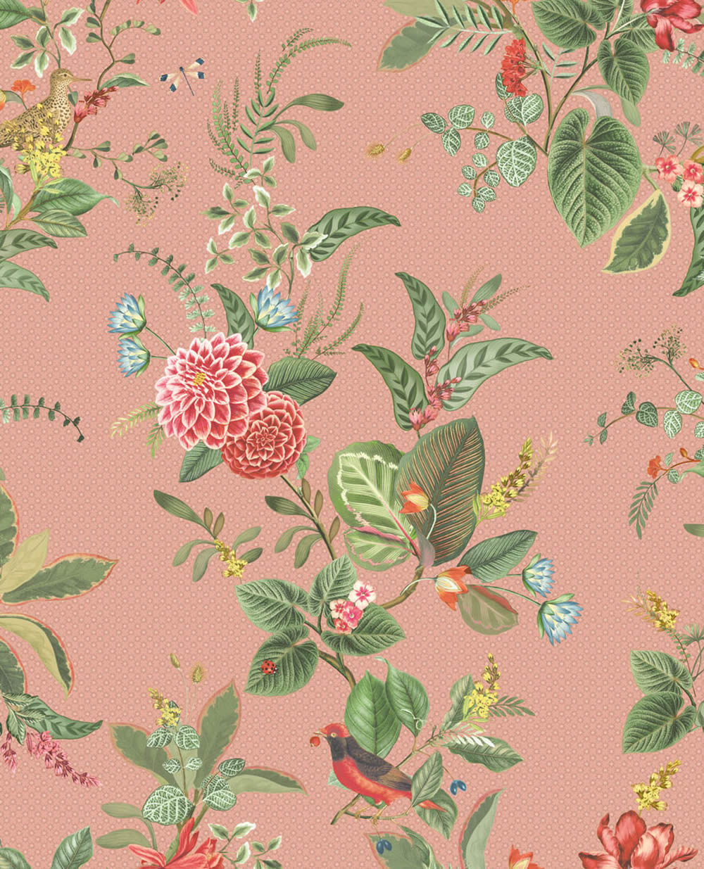 Non-woven wallpaper pink birds flowers leaves Pip Studio 5 300111-55-300111