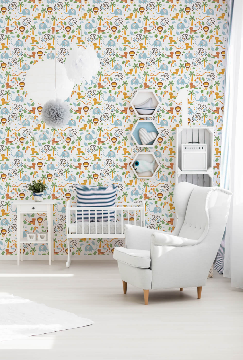 Zoomotive jungle wallpaper white and colorful Little Love AS Creation 381152-8-381152.1M