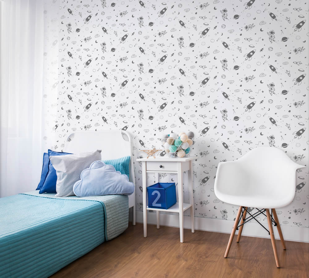 Sterne und Saturn Tapete weiß und grau Kids Walls Marburg 45850