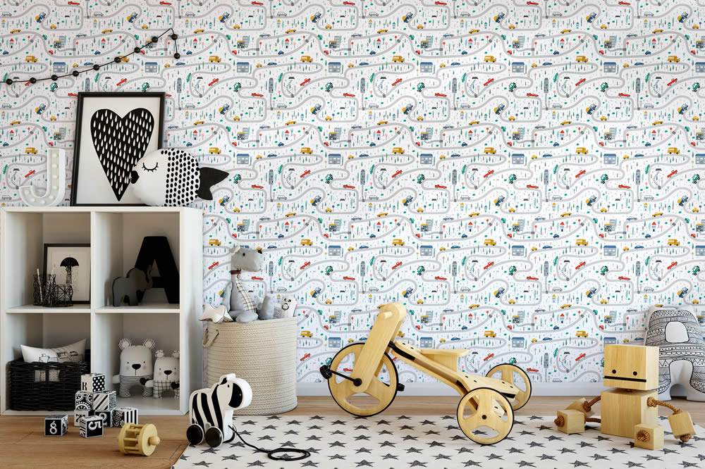 Straßenmotive Tapete weiß und bunt Kids Walls Marburg 45844