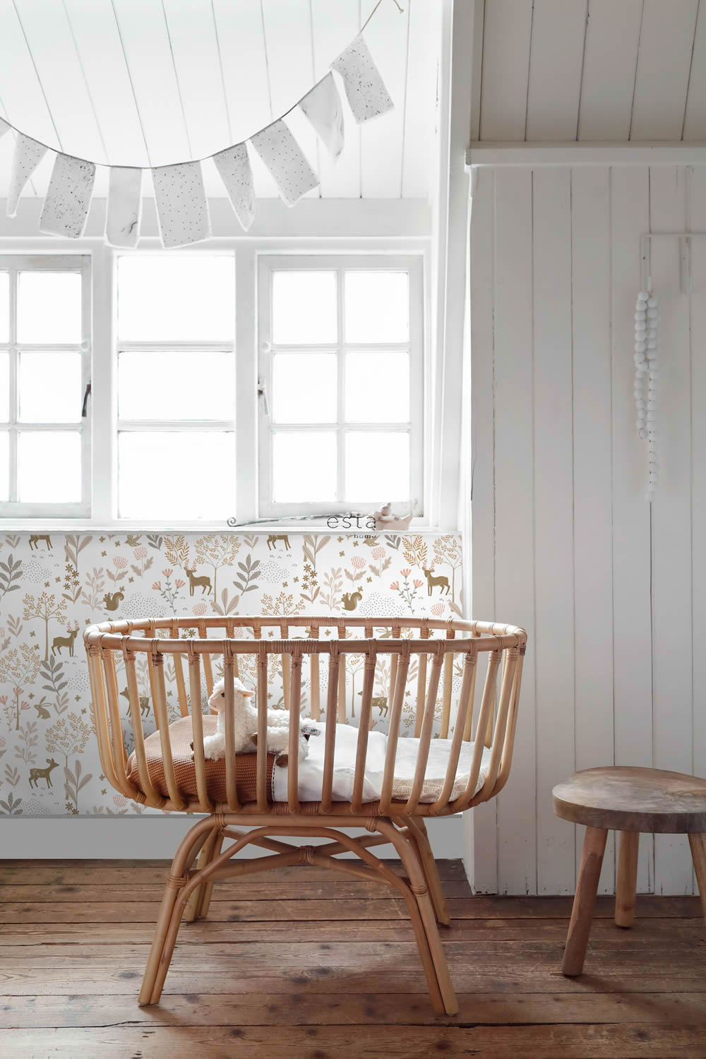 Waldtapete Tiere Hasen Rehe Bäume Vlies rosa beige 139521