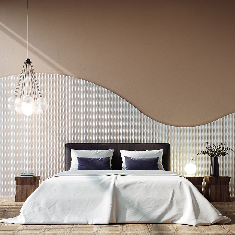 One room four looks – wall design inspiration Modern bedroom with textured wall surface