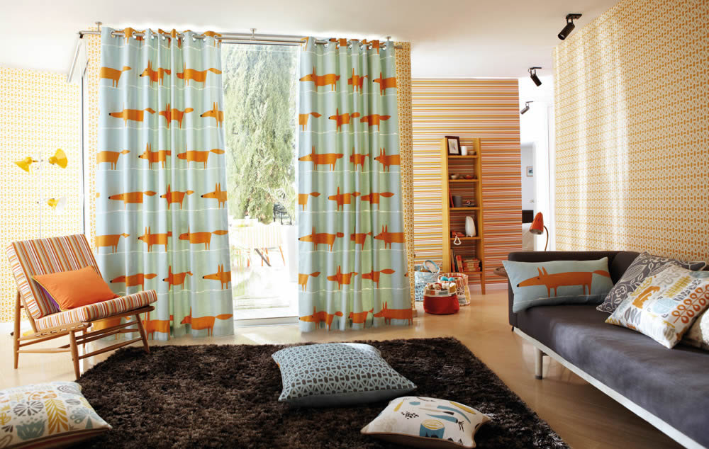 Stoff Mr Fox Baumwollstoff Fuchsmotiv hellblau orange NMEL120072