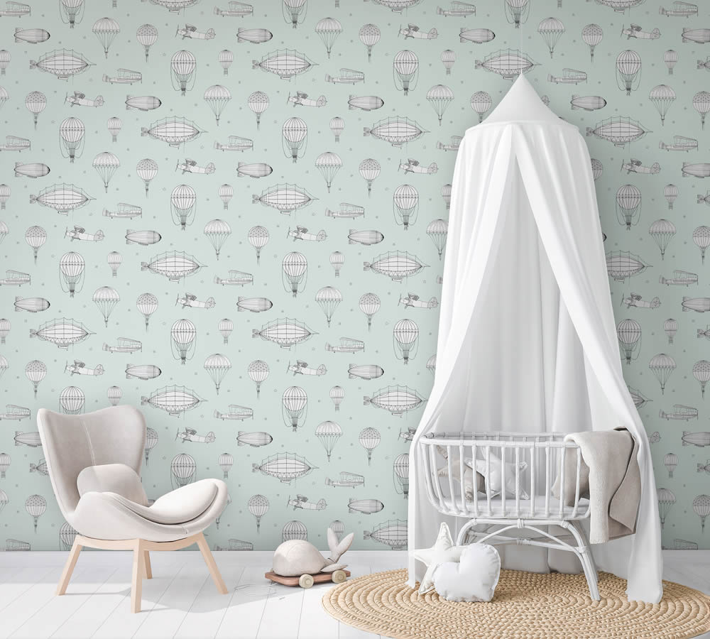 Fallschirm und Sternchen Hell grün und weiß Tapete Kids Walls Marburg 45825