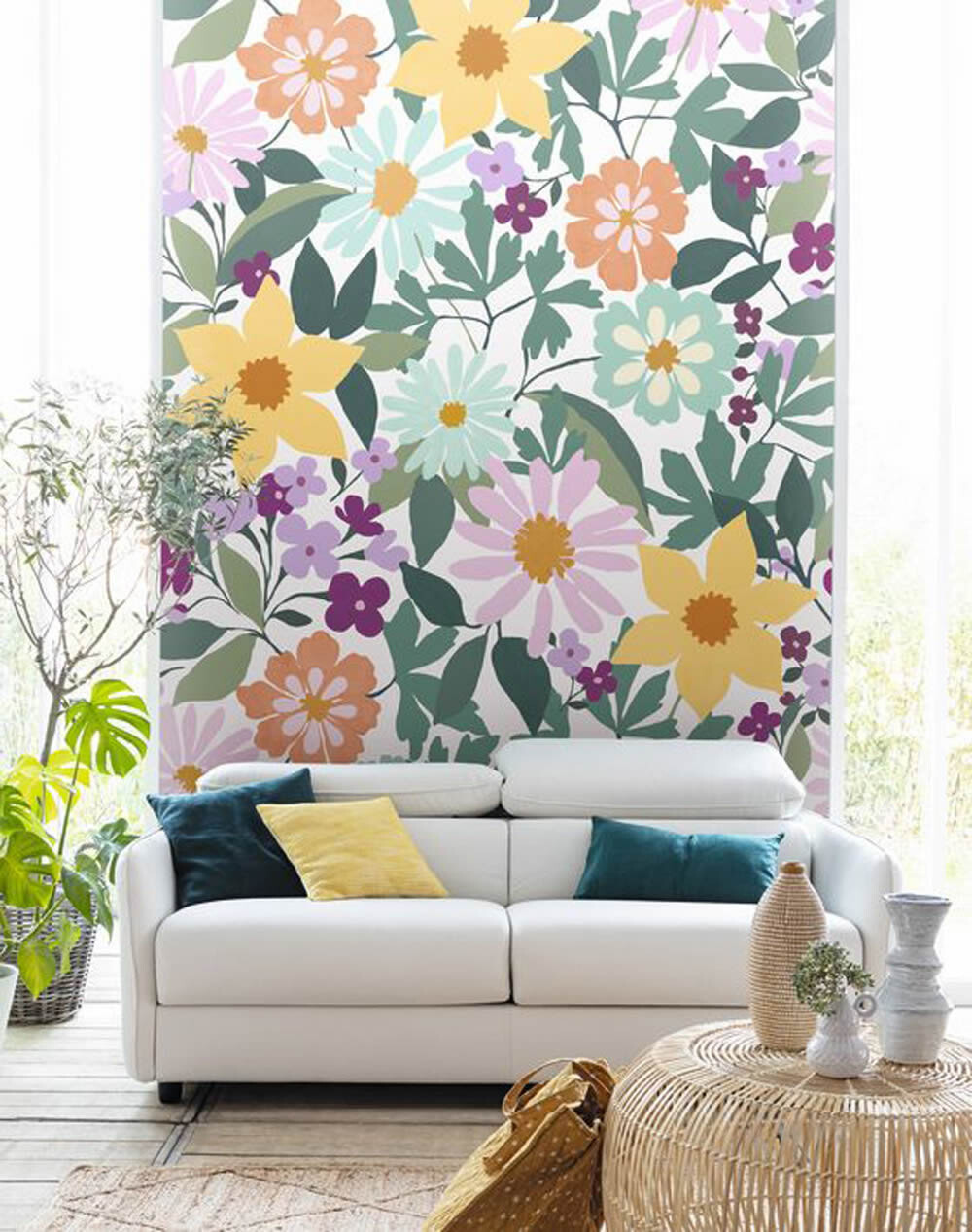 Wandbild M Blumengetümmel Blüten groß klein Ranken pastell PMW104655003