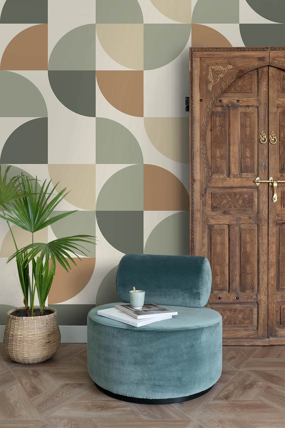 250 x 279 cm mural graphic pattern shapes beige 159388