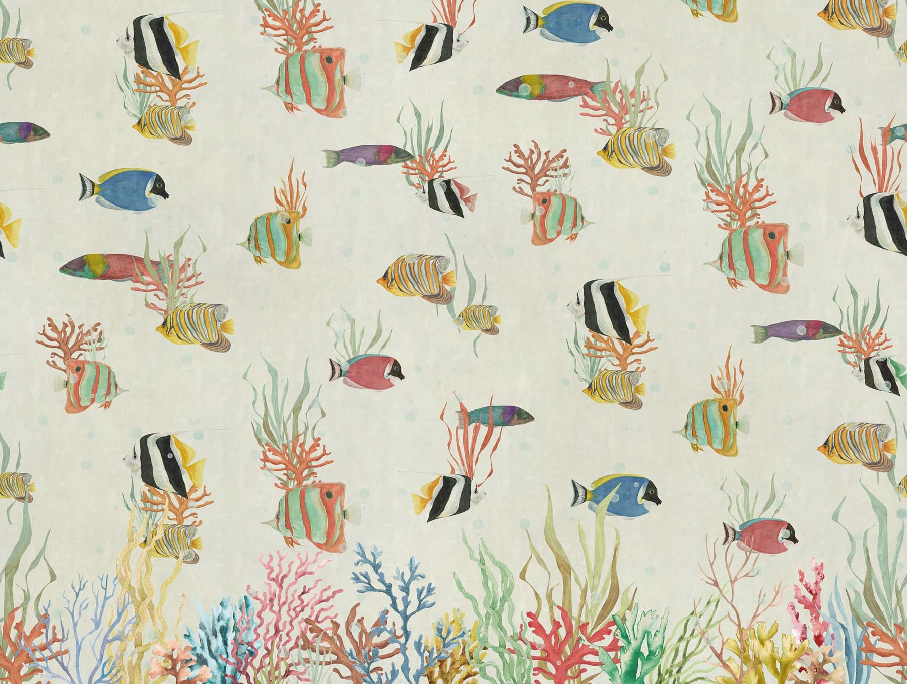 Unterwasser Wandbild bunte Fische Korallen beige Prägevlies