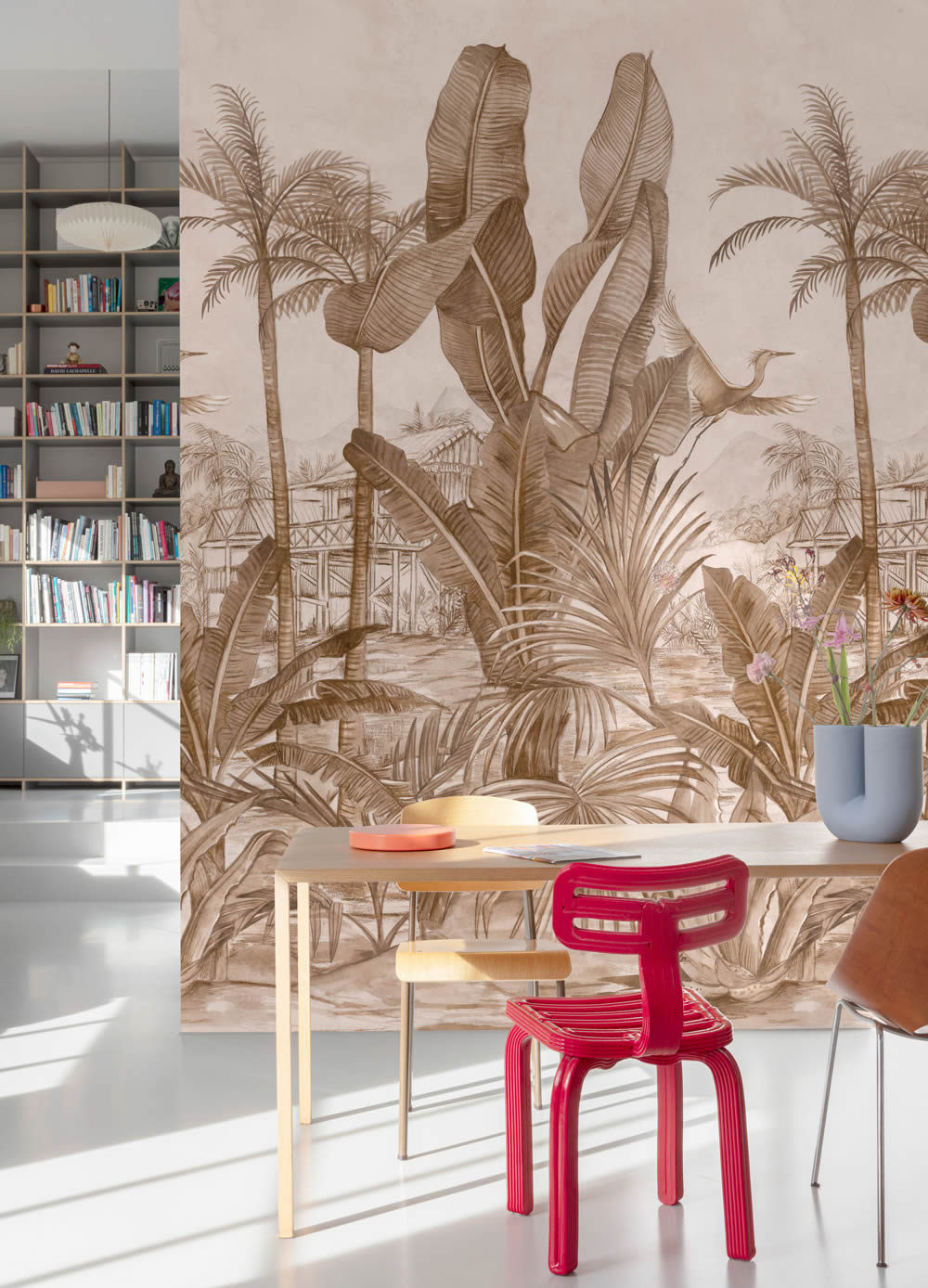 Wandbild 1,59 x 2,80 m Haus im Urwald Palmen sepia A53501