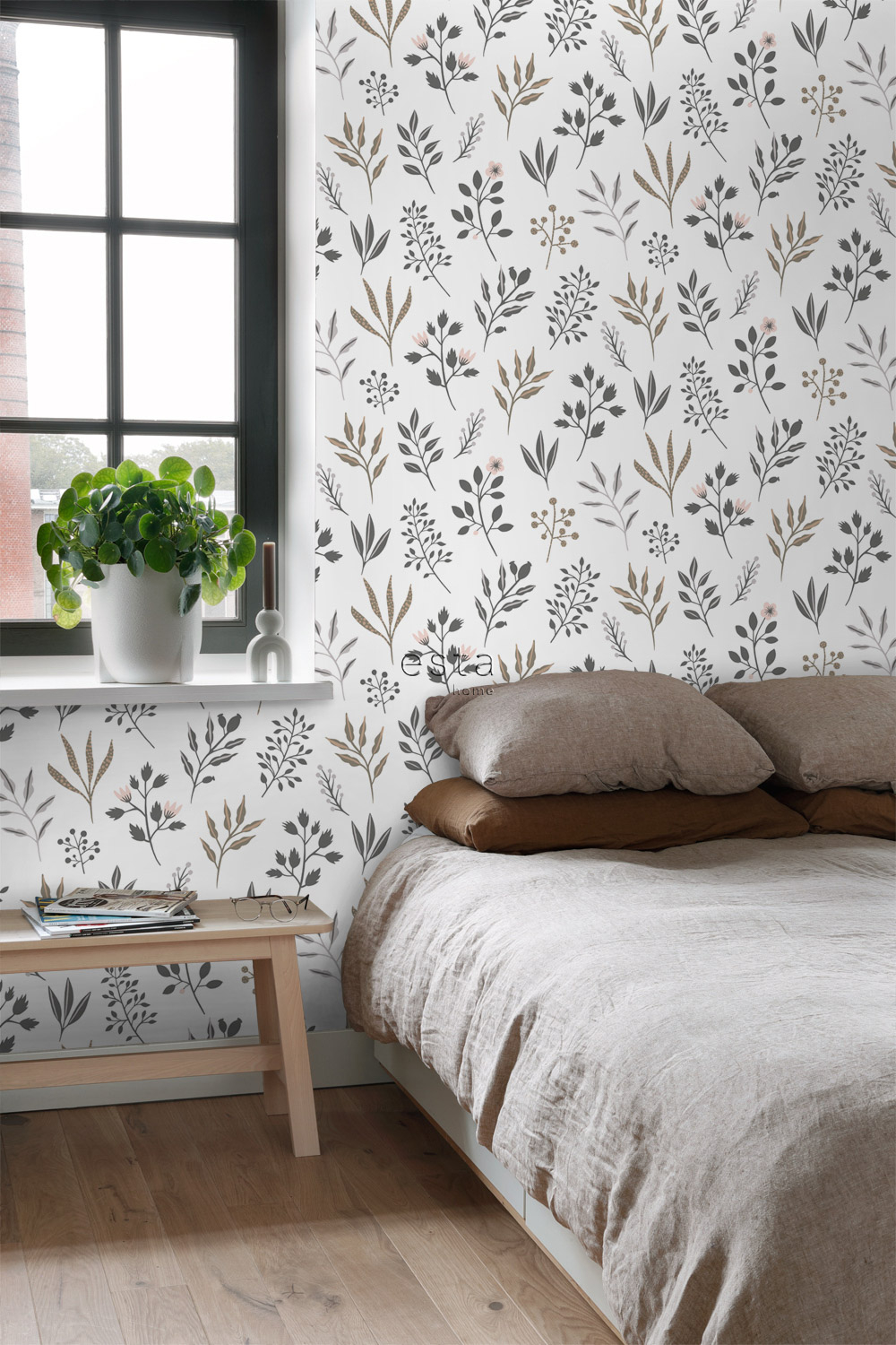 Tapete Florale Tapete Blätter Scandi weiß grau Vlies 139081