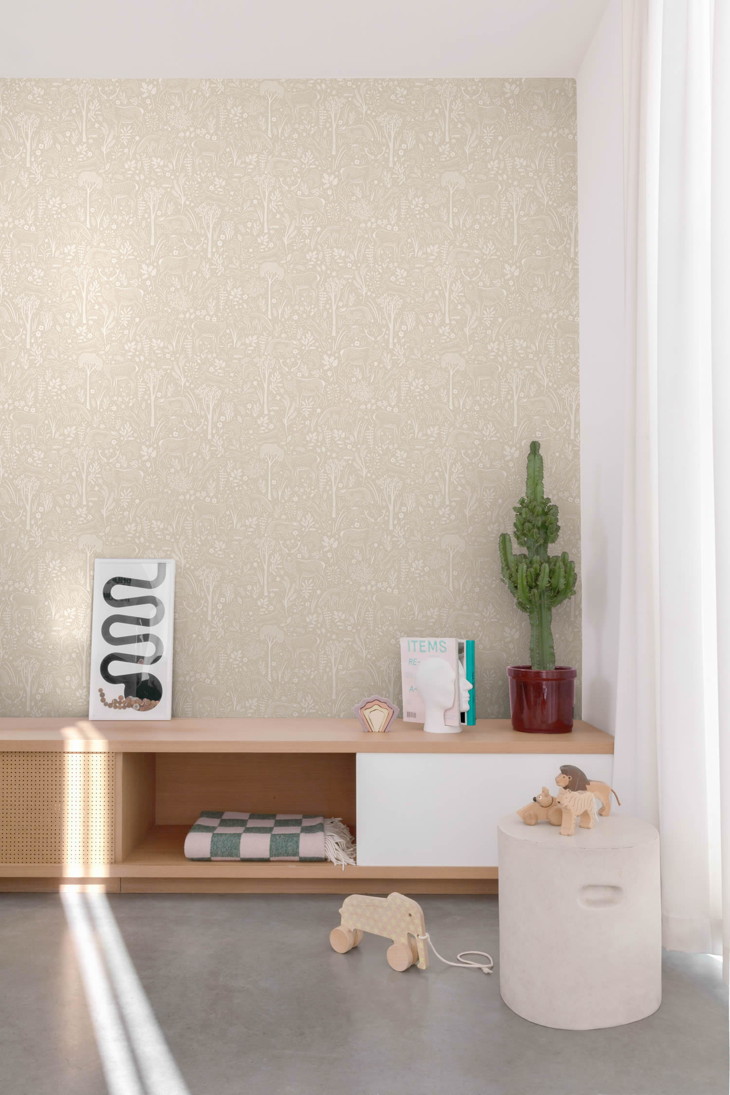 Wald Tapete Skandi Tiere Vlies Beige LD3403