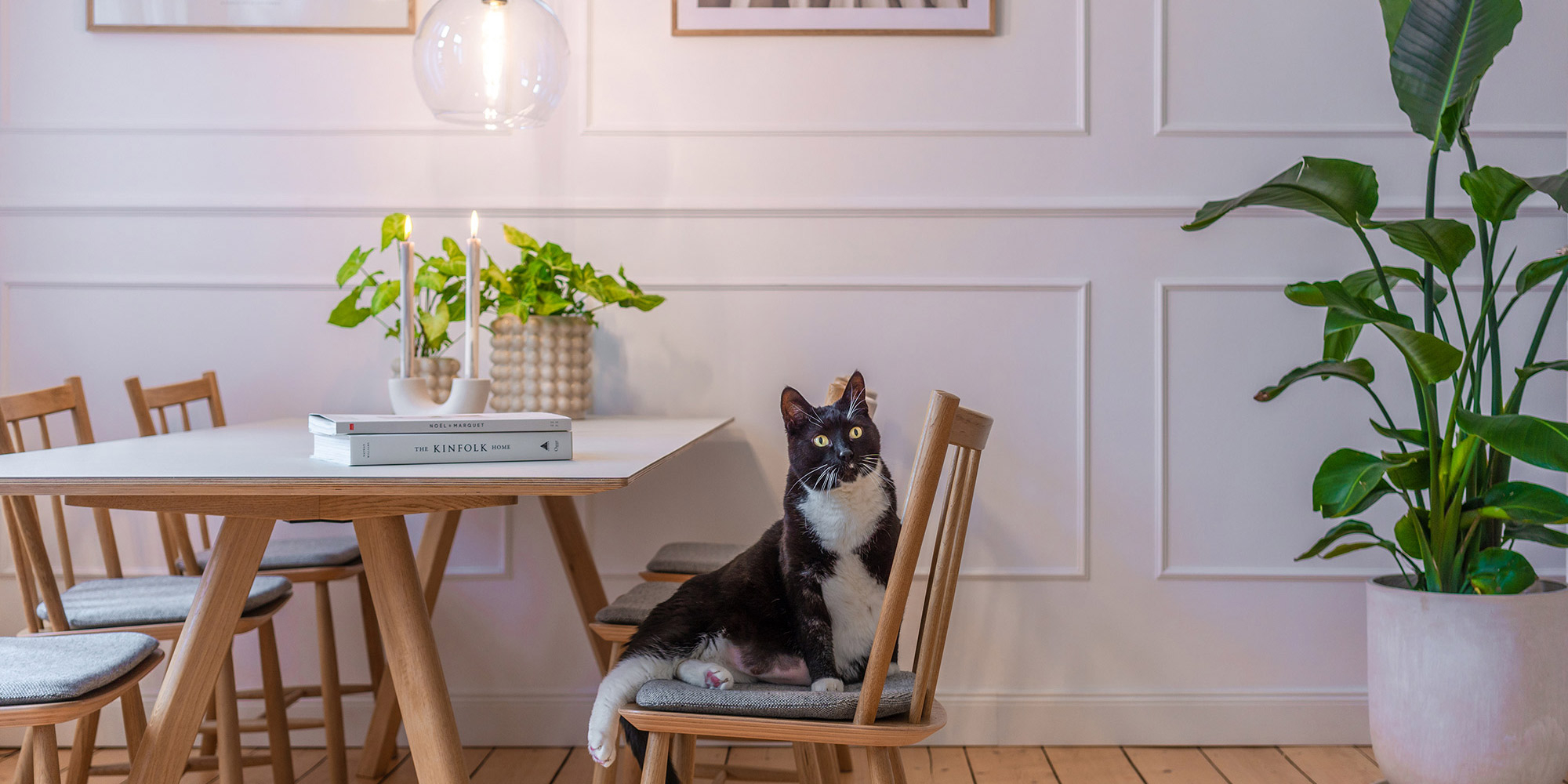 Große Wände im Esszimmer mit Wandfeldern aus Stuck im Landhausstil.