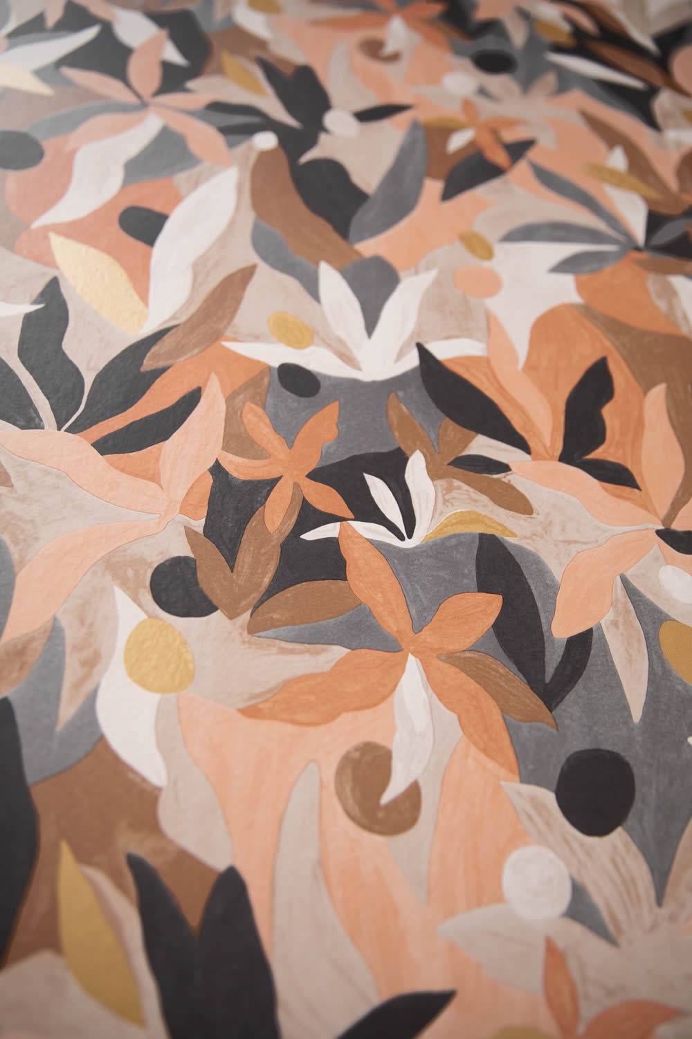 Vliestapete Blätter Schwarz Apricot Caselio Imagination