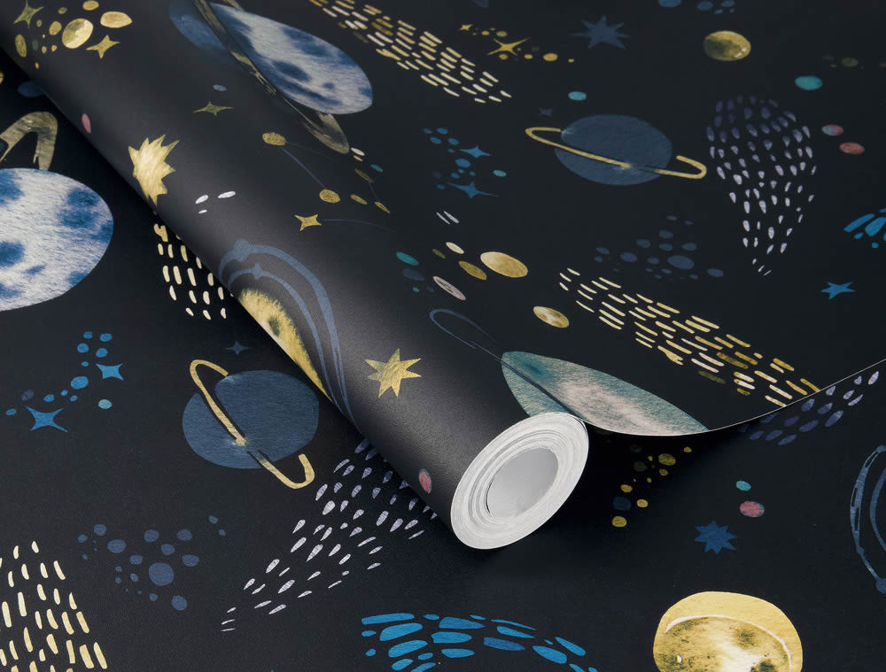 Vliestapete Planeten Weltall Mond Sterne Blau Kids World Rasch 300956_L