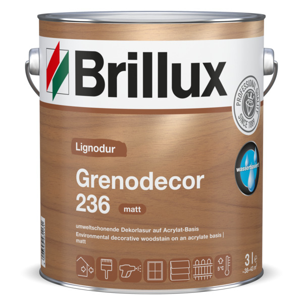 Brillux Grenodecor 236 Holzlasur wasserbasiert matt farblos 3 Ltr. Dose