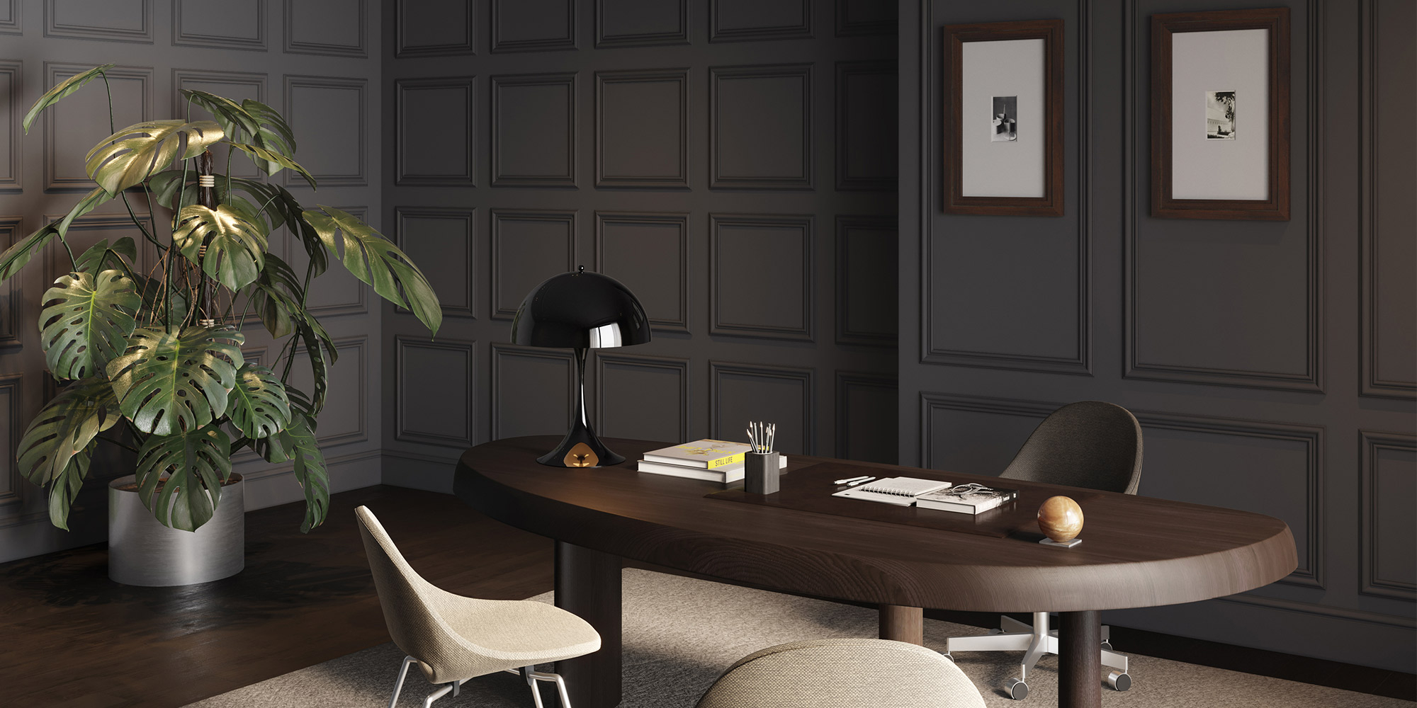 Wandleisten von NMC für dekorative Wandgestaltungen mit Wandfeldern im Arbeitszimmer.