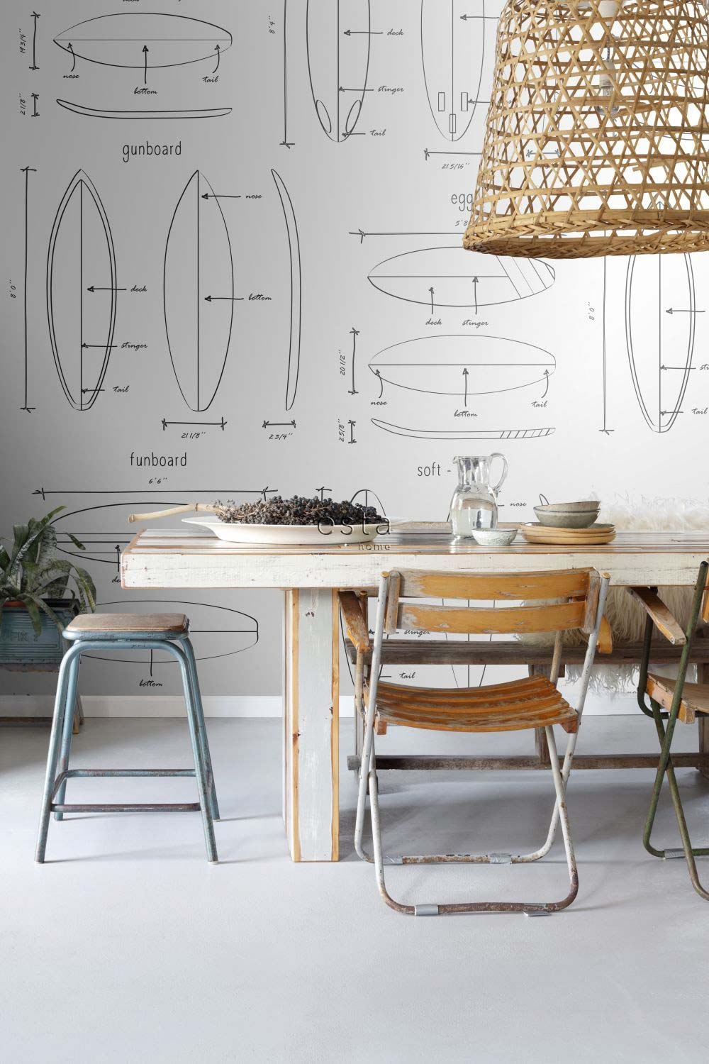 Wandbild Surfbrett Zeichnung 200 x 279 cm 158848
