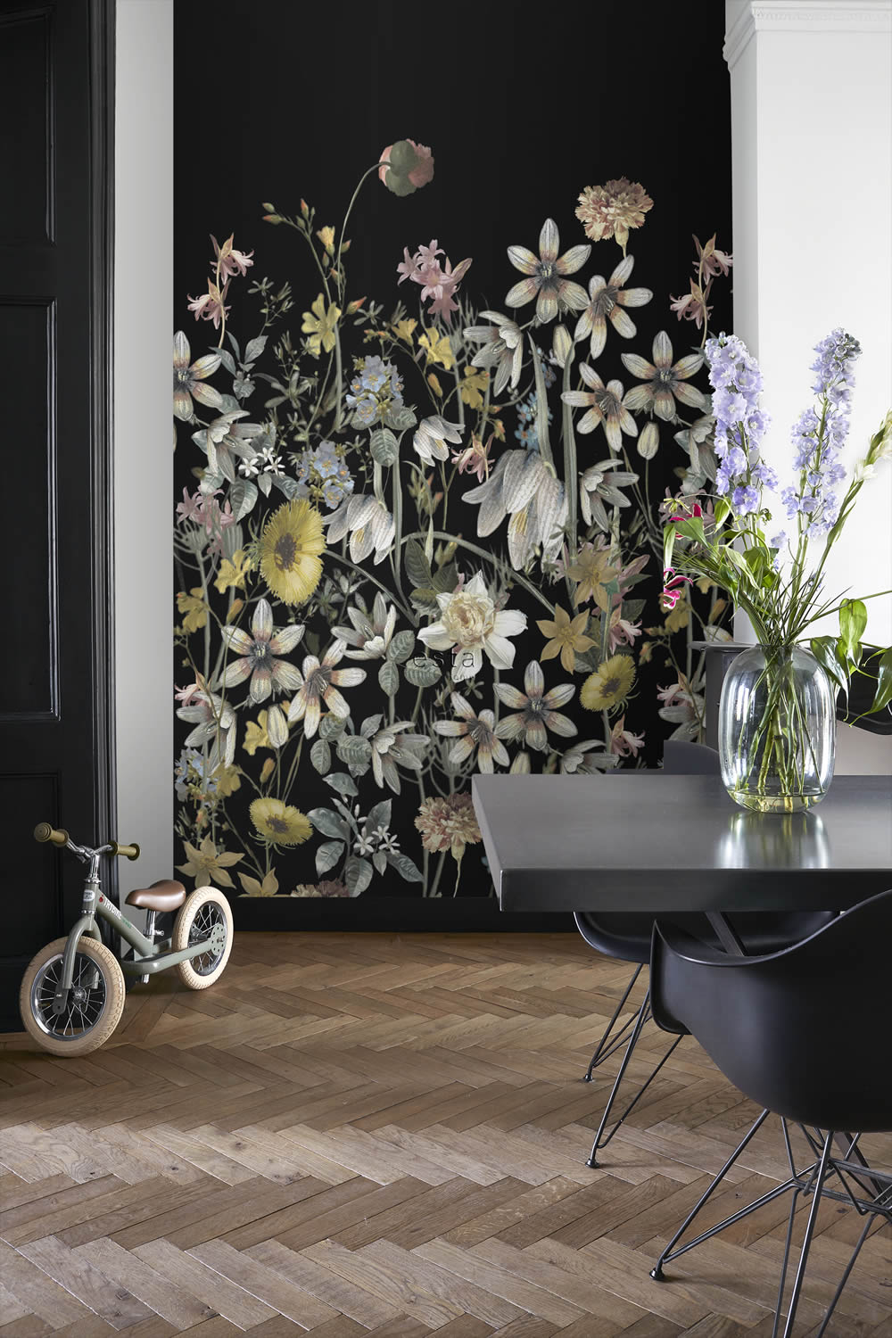 Wandbild Vintage Feldblumen schwarz 150 x 279 cm 159216
