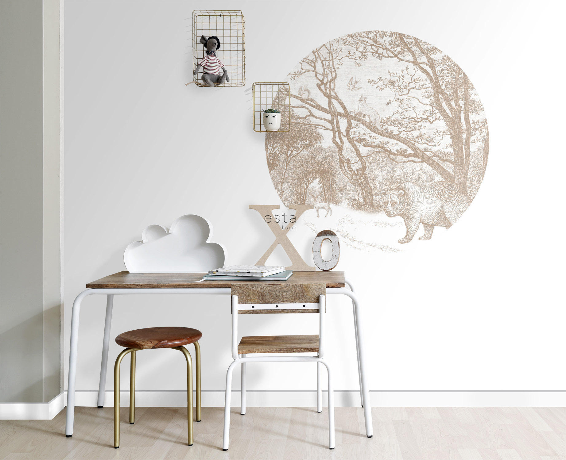 Wandbild rund Waldtiere beige 70 cm Vlies 159072