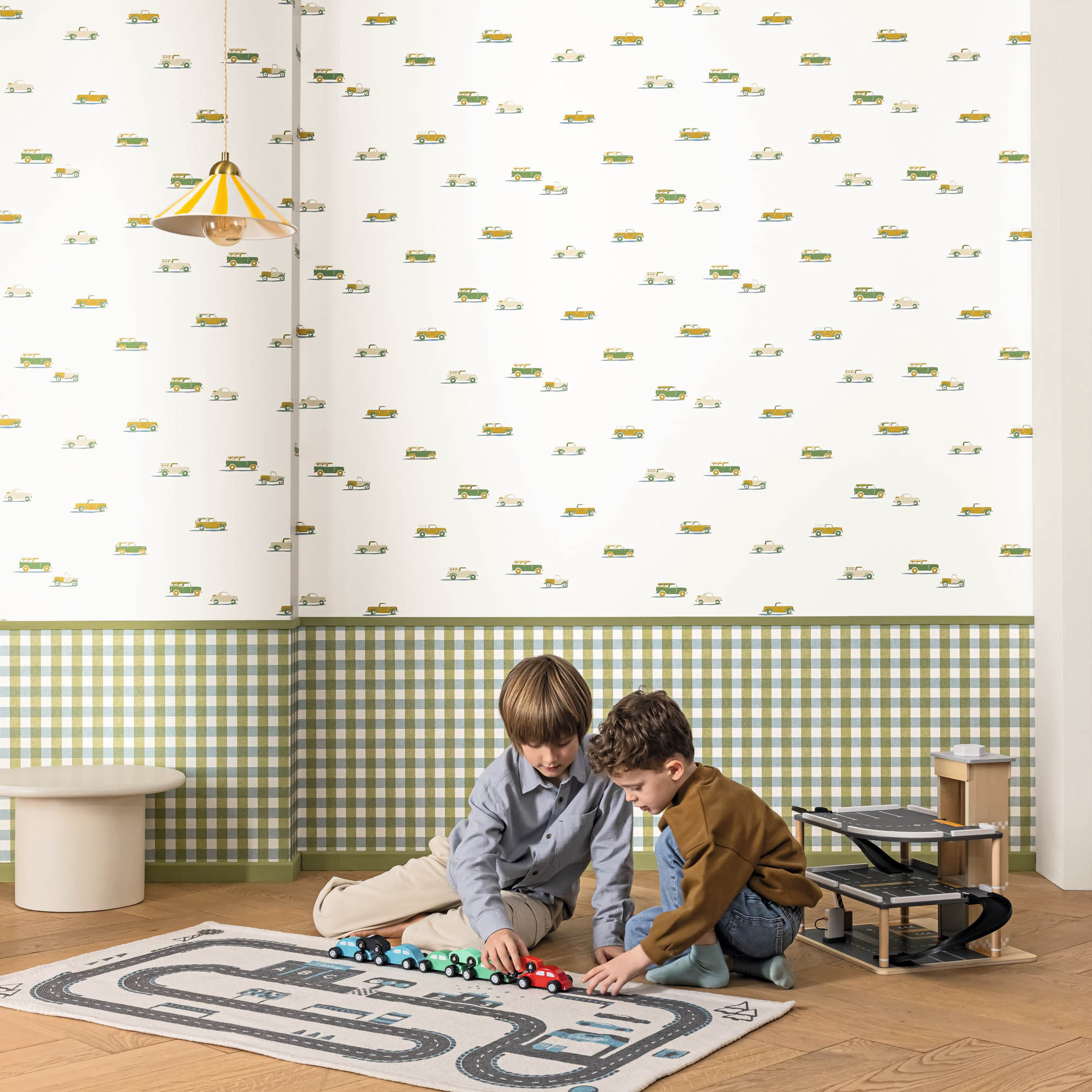 Tapete Kleine Autos coole Lieferwagen weiß grün Kids Club