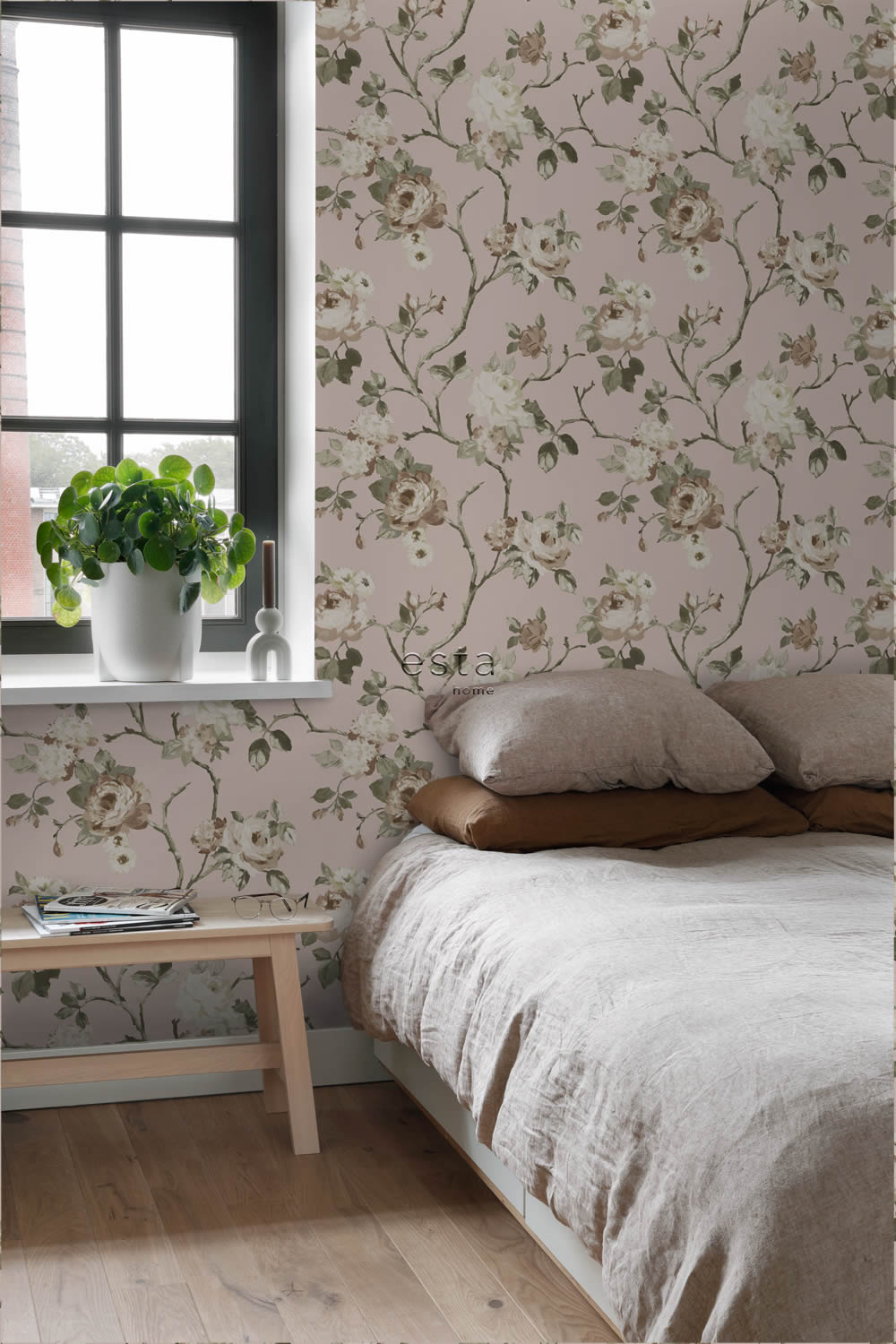 Non-woven wallpaper rose tendrils pink 139407