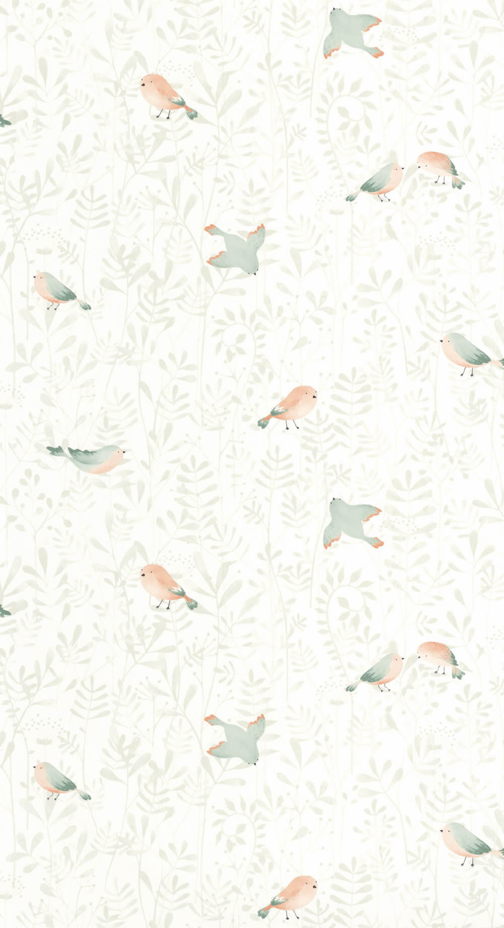 Vliestapete kleine Vögel Pflanzen Zweige weiß grün OUAT88317088