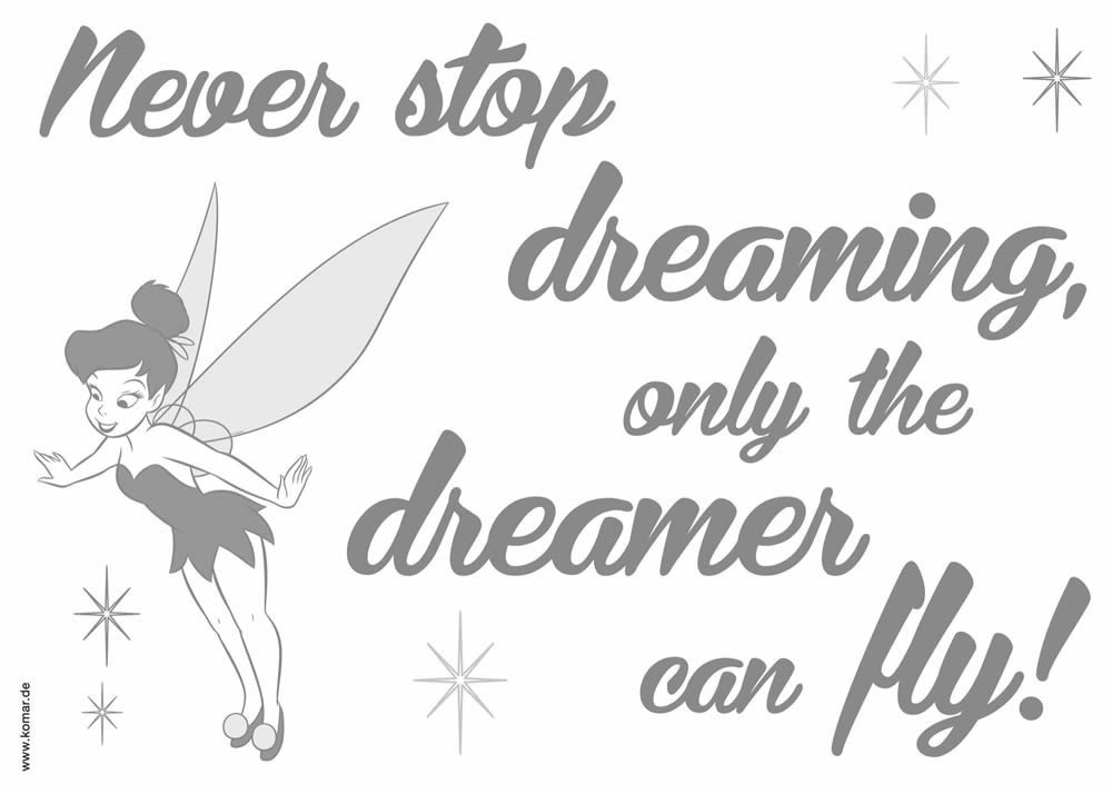 Wandsticker selbstklebend Tinkerbell Never Stop Dreaming Grau