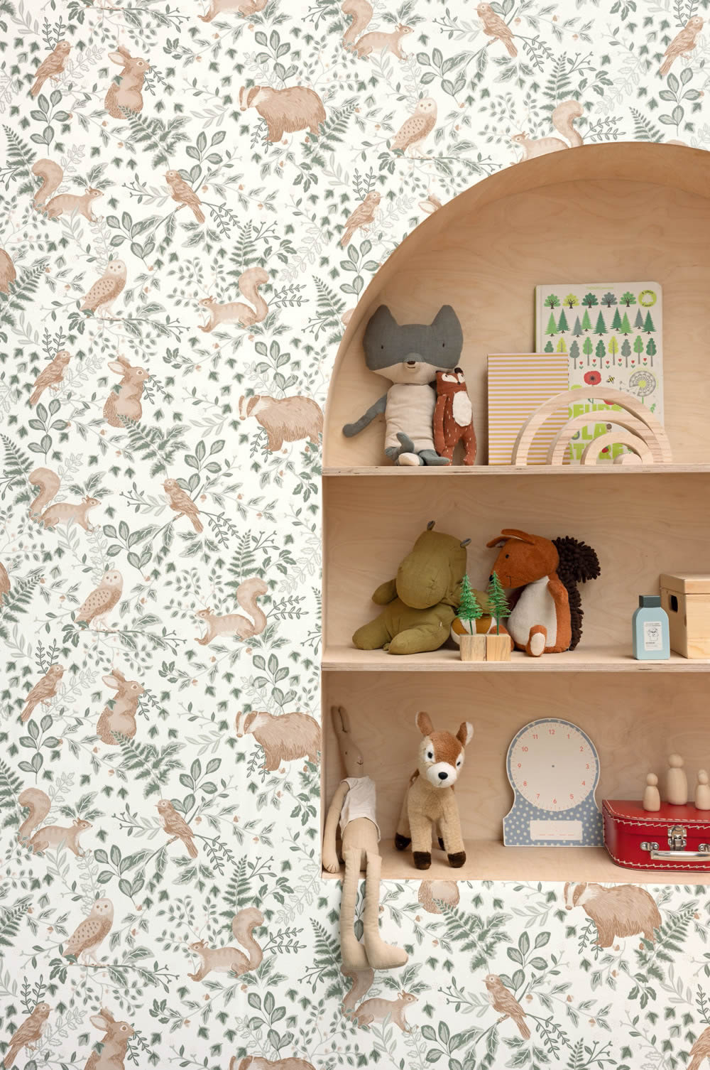 Grün und weiße Tapete Eichhörnchen und Vögel Caselio - Autour du Monde Texdecor ADM103547220