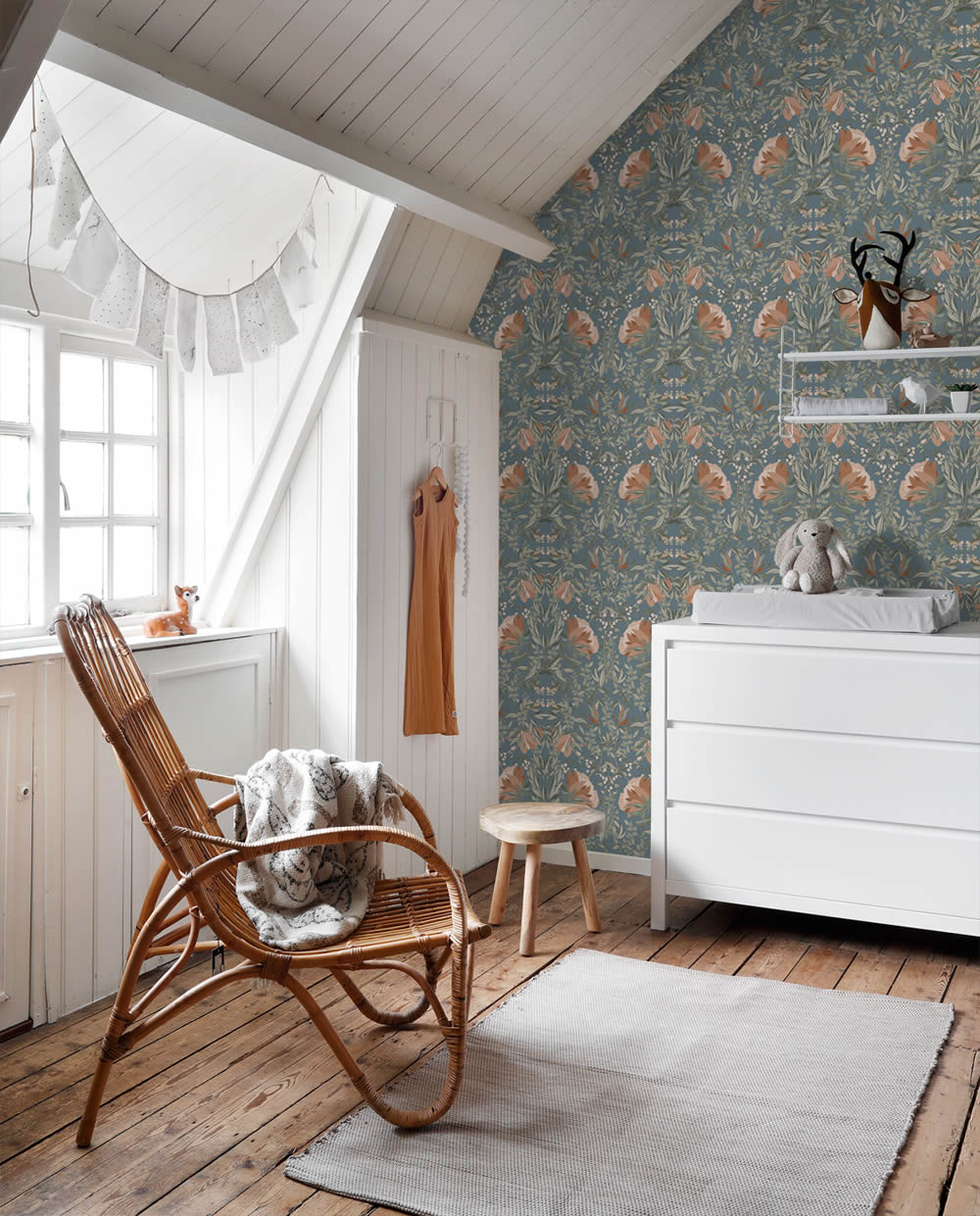 Floral wallpaper non-woven leaves blue 139643