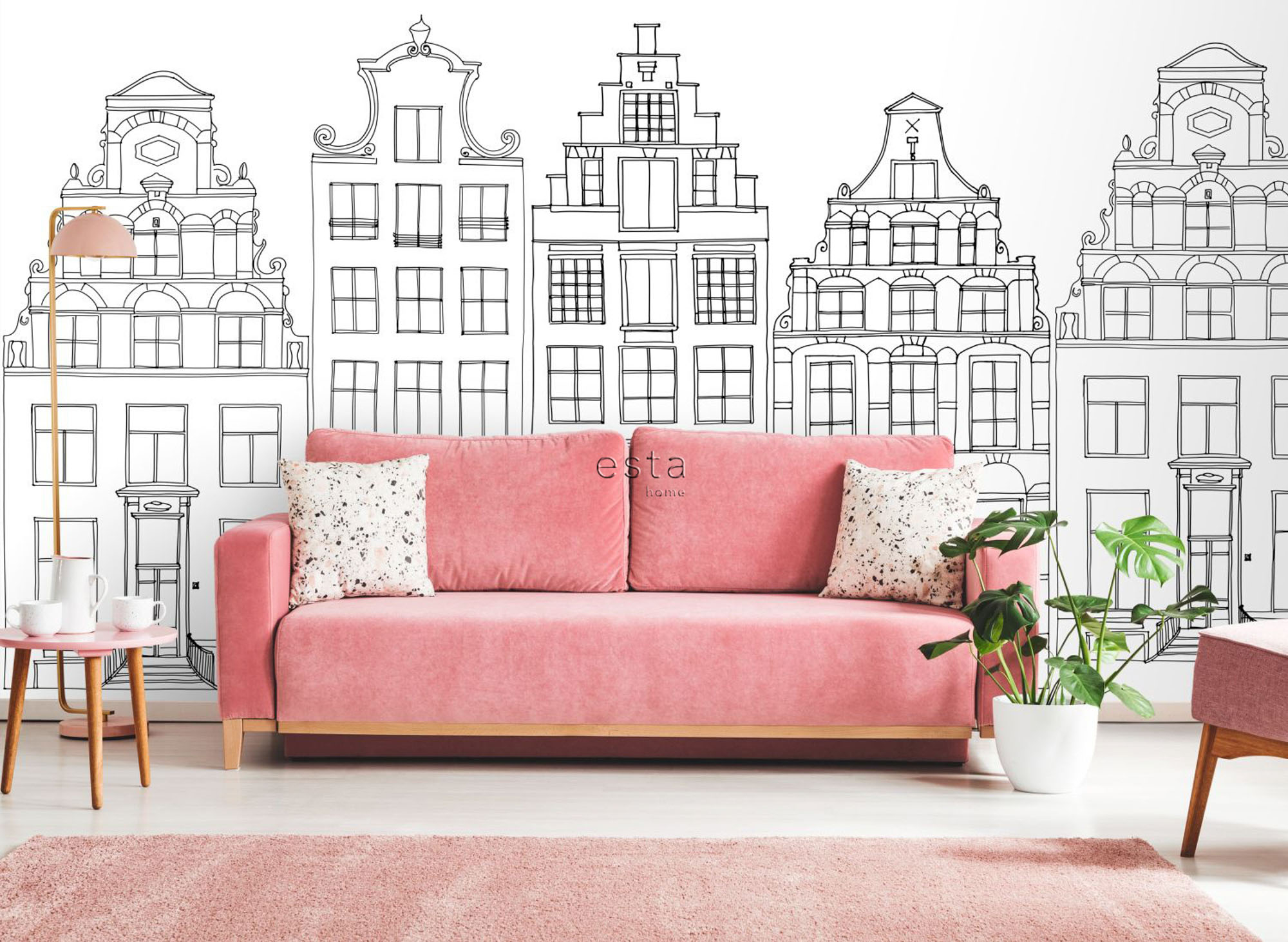 Wandbild Amsterdam Häuser schwarz weiß 150 x 279 cm 158834