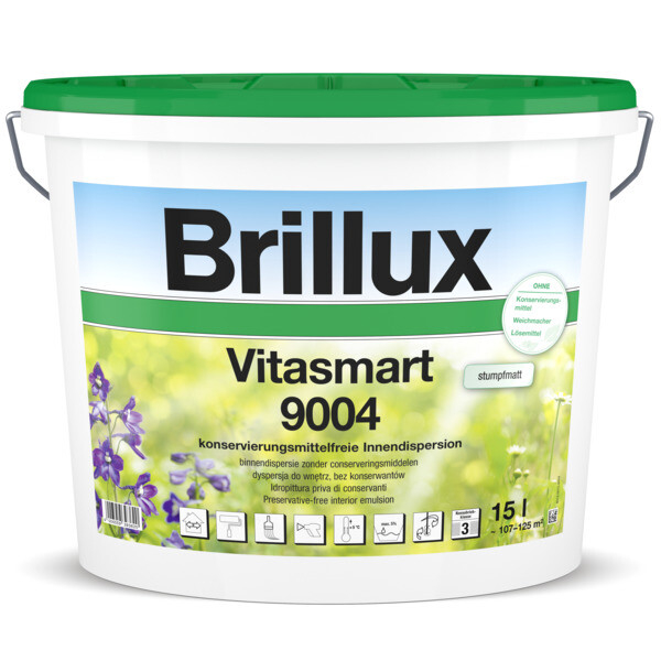 Brillux Vitasmart 9004 stumpfmatt 5 ltr. weiß konservierungsmittelfreie Innendispersion-0-900400050095M