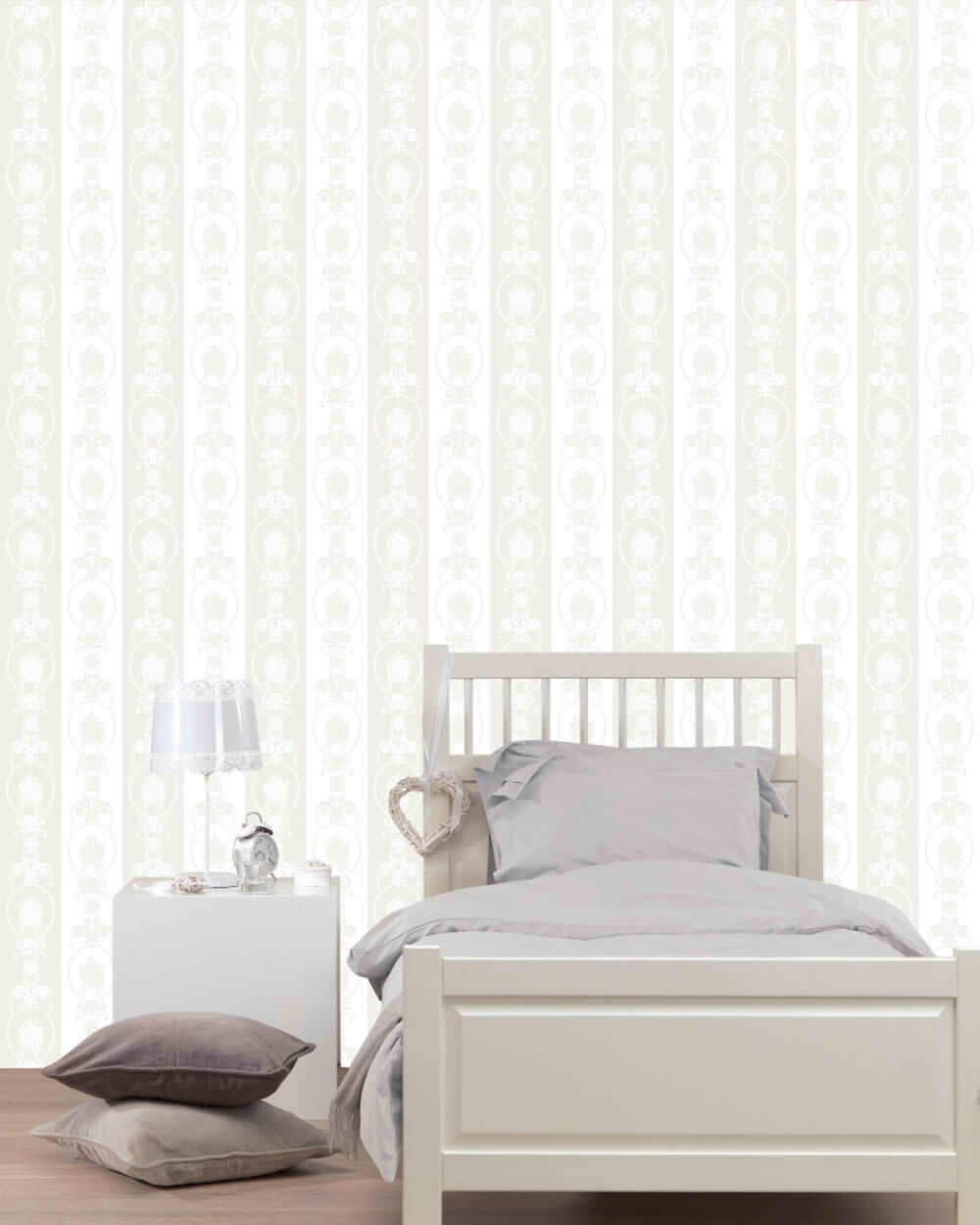 non-woven wallpaper baroque white silver