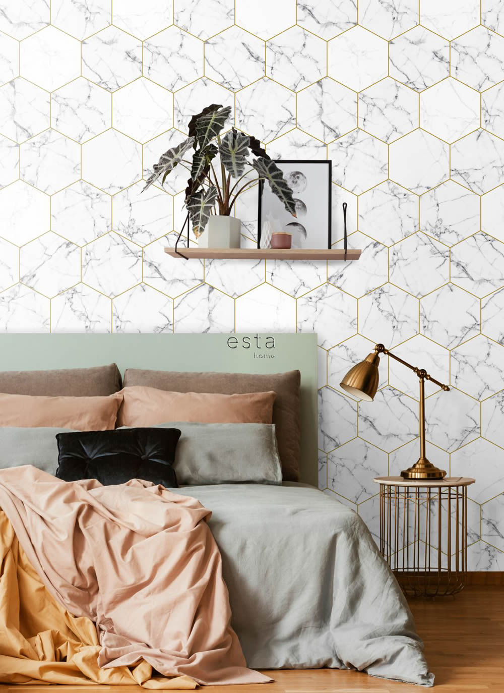 Wandbild Mamoroptik Wabenmuster grau 150 x 279 cm 158955