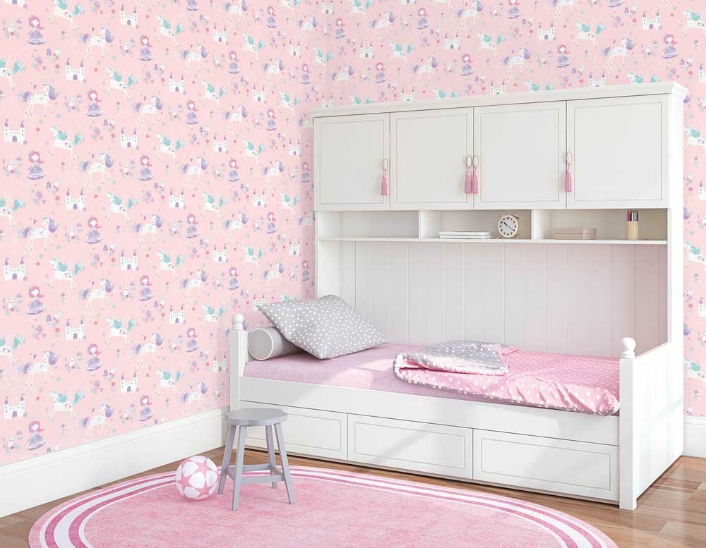 Wallpaper non-woven pink unicorns-28-G56523.1M