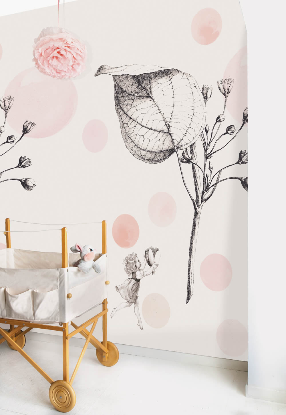Wandbild Pflanze Elfe Fee Blüte Blatt weiß pastell rosa 557671