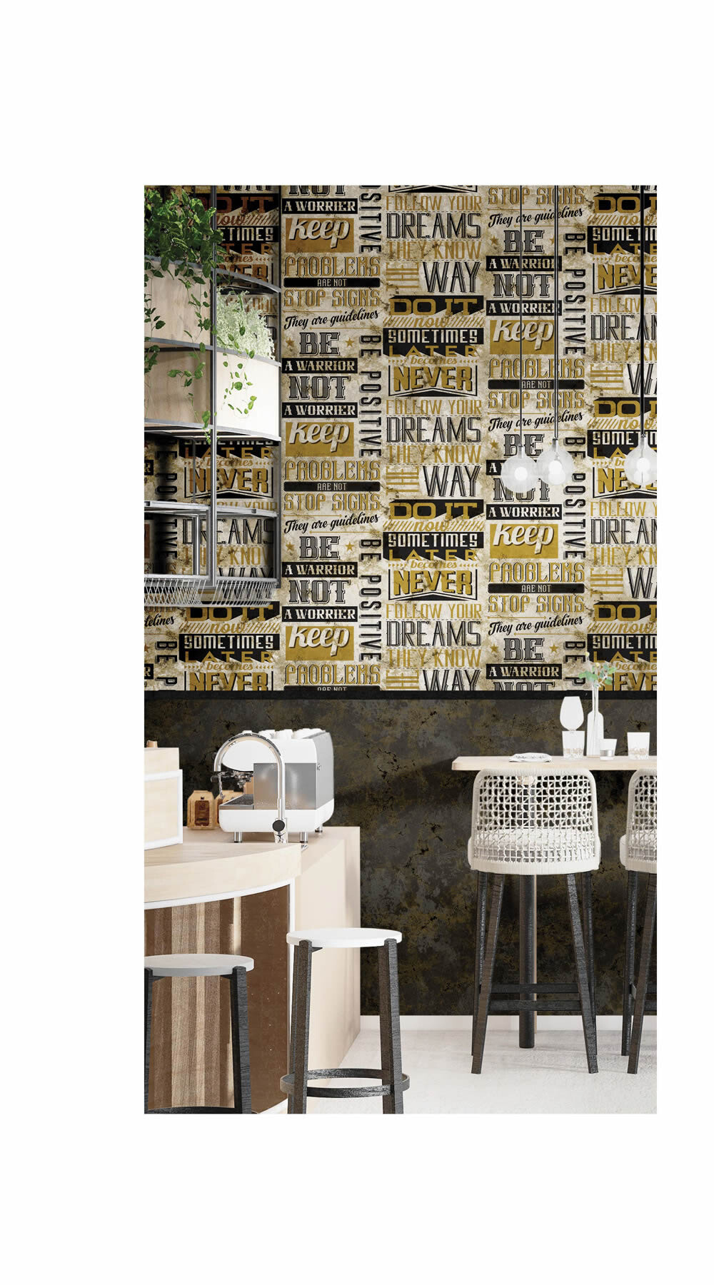 Schriftzüge Tapete beige und gold Friends & Coffee Essener 16606-28-16606.1M