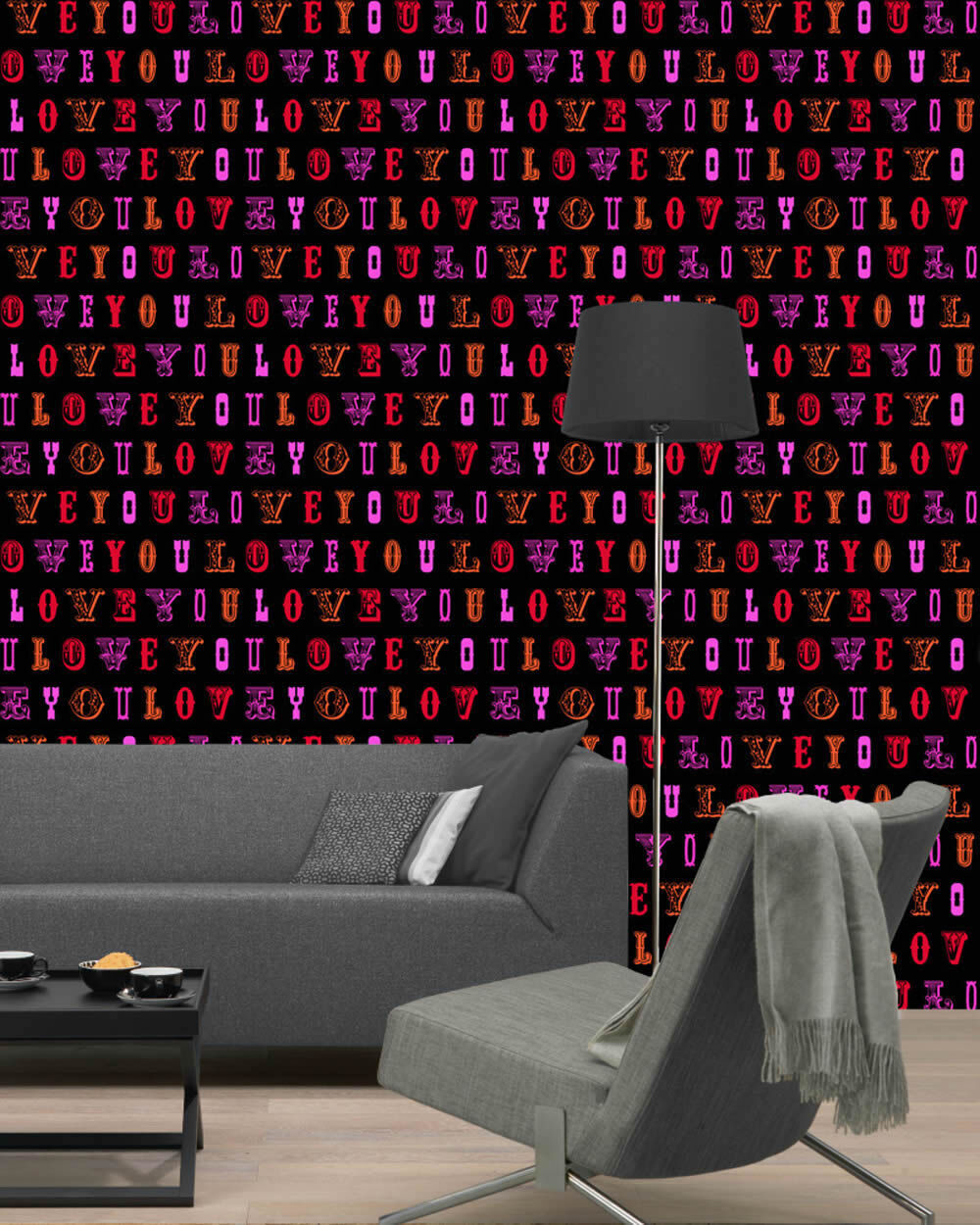 non-woven wallpaper love black pink