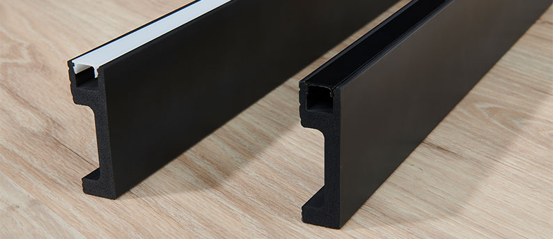 Black mouldings with lighting function for modern design Black mouldings with LED option for indirekt lightning