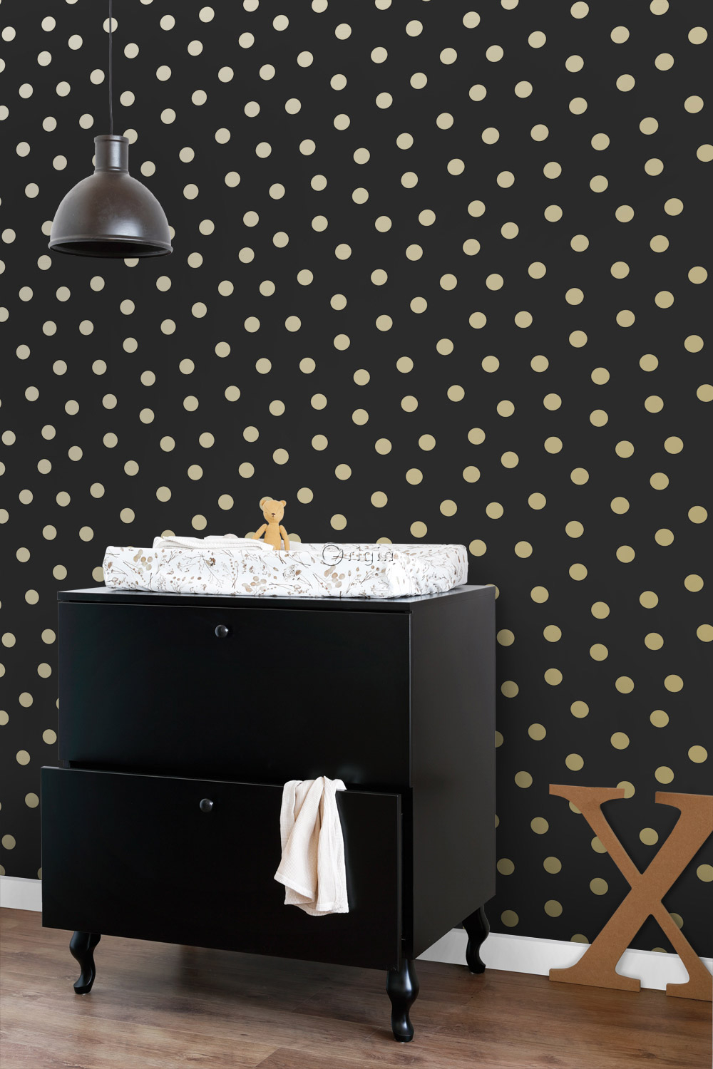 Tapete Punkte modern schwarz gold Vlies 347676