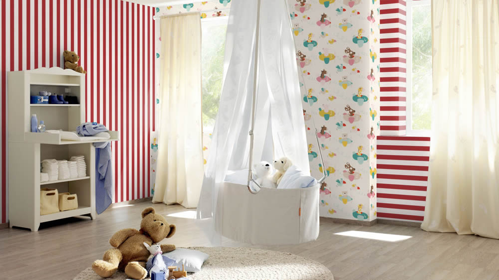 SALE 2er Set Papiertapete Tiere Flugzeuge Bunt