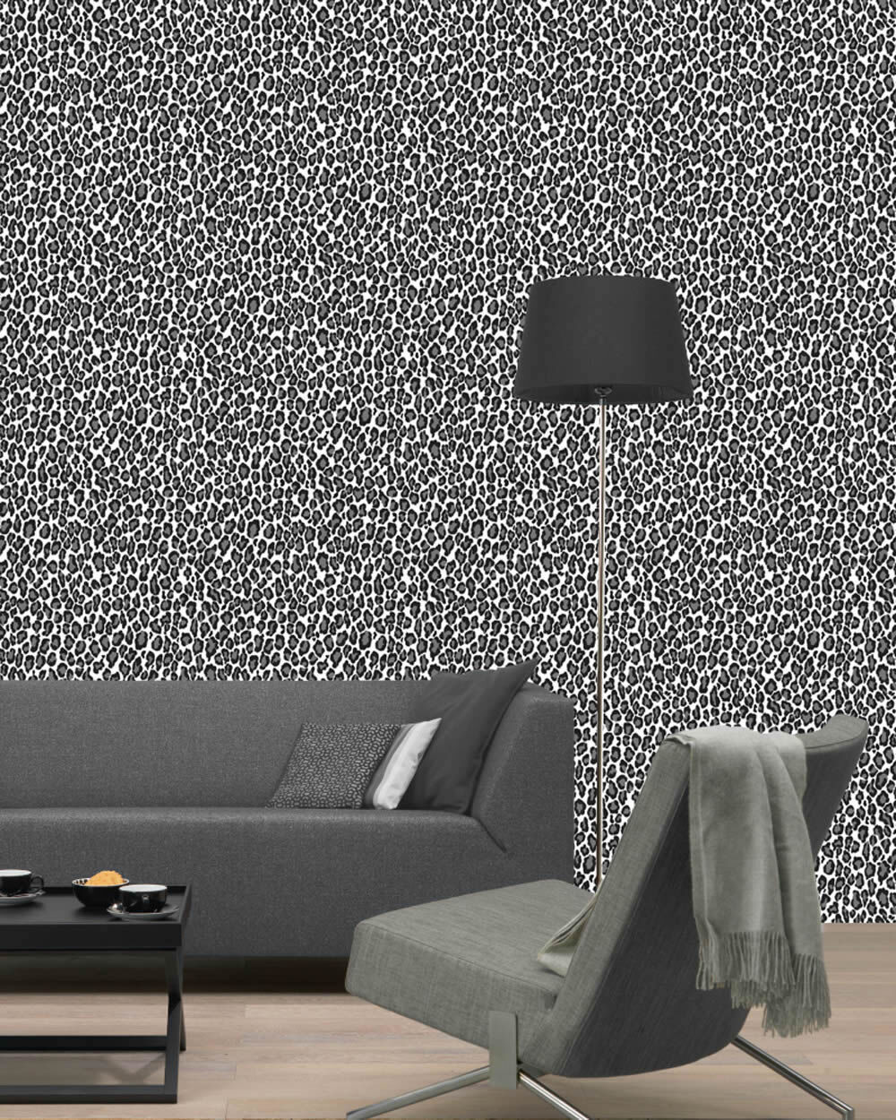 non-woven wallpaper leopard black white