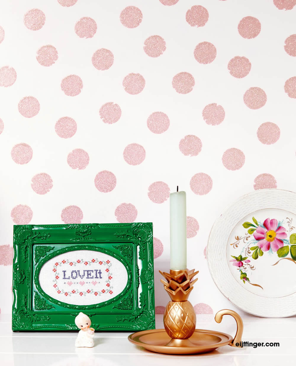 dots pink glitter wallpaper white non-woven-55-383594