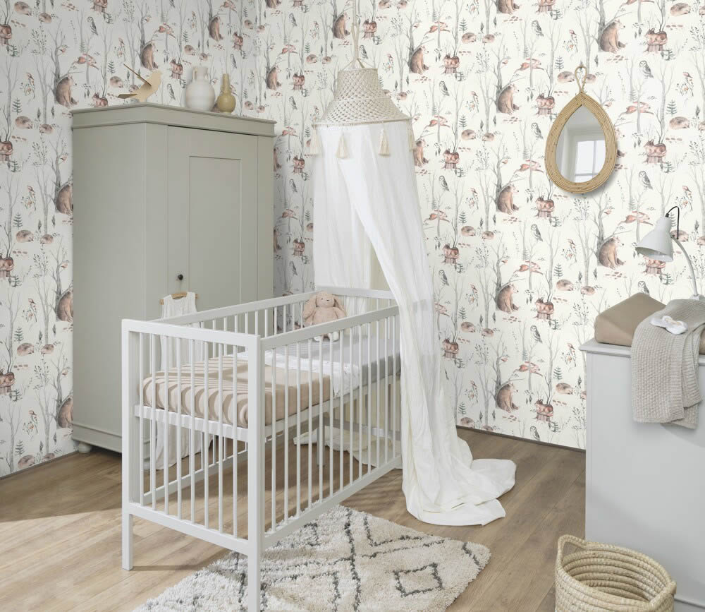 Vliestapete Tiere Wald pastellfarben Braun Kids World Rasch 300048_L